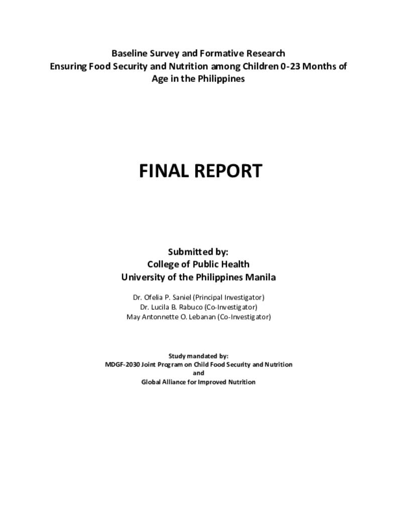 Baseline survey and formative research ensuring food security and nutrition among…