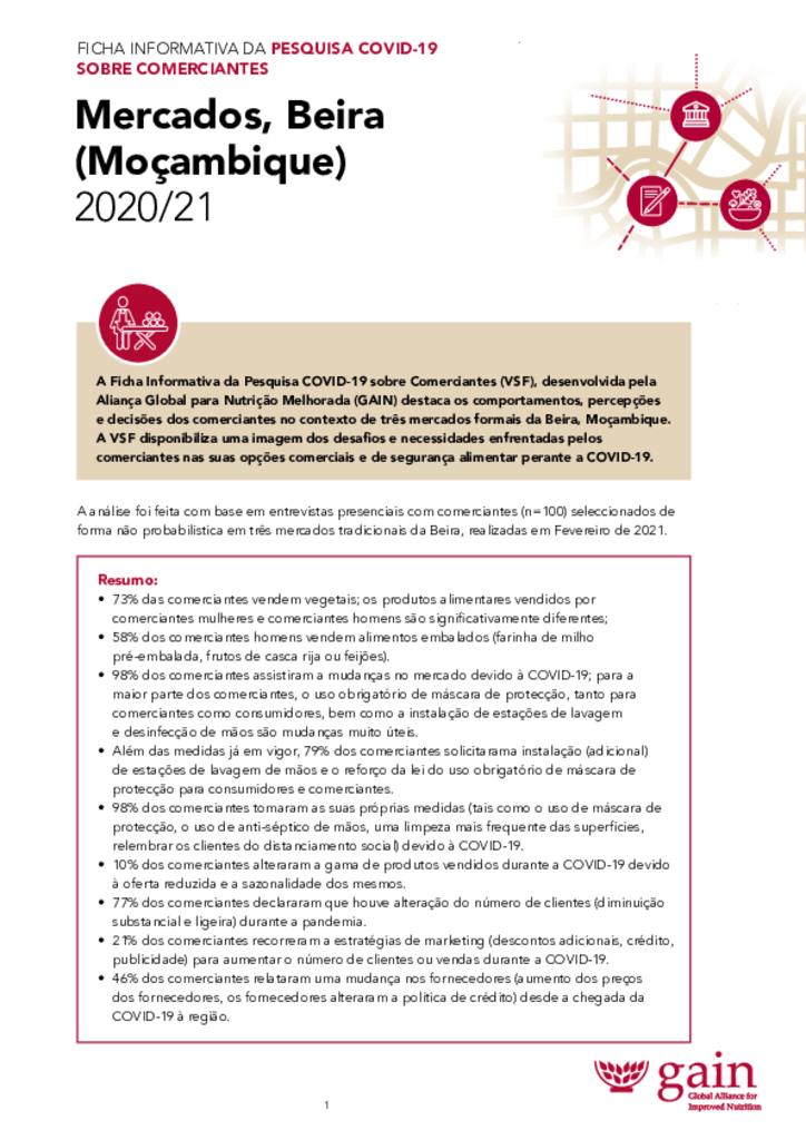 COVID-19 vendor survey factsheet - Mercados, Beira - Mozambique (Portuguese)