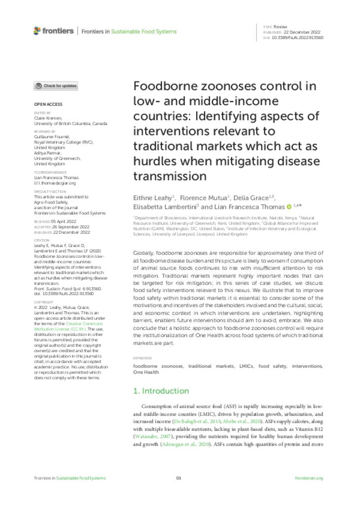 Foodborne zoonoses control in LMICs